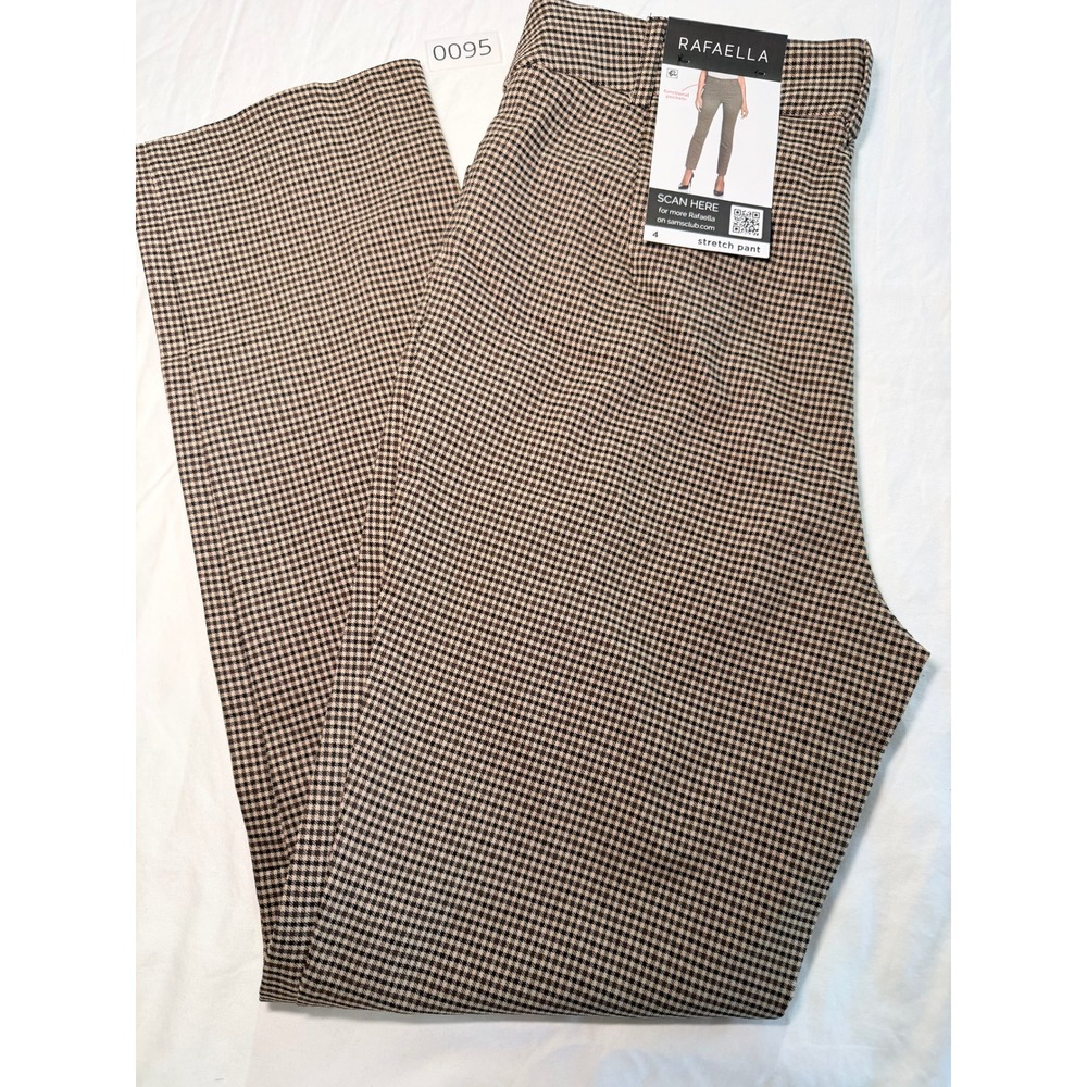 Rafaella Womens Brown Black Houndstooth Stretch Pants Size 4 Office Trousers